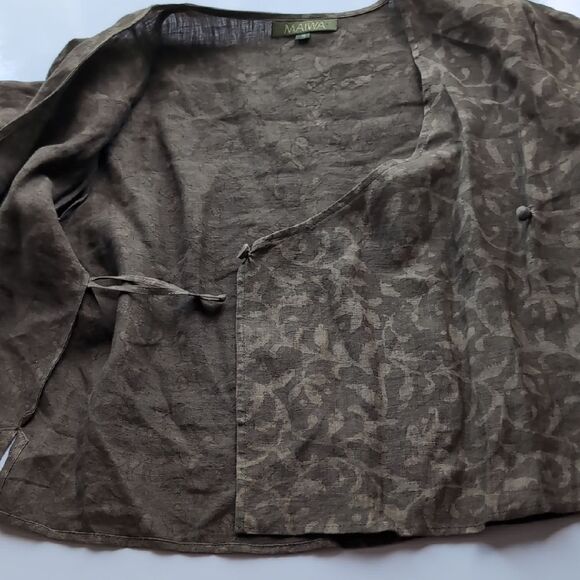 Maiwa Studio 100 Linen  Floral wrap Cropped Top S - Picture 4 of 16